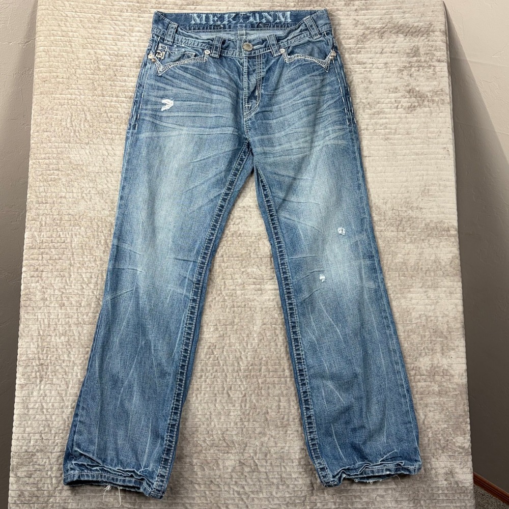 Mek Denim New St. Louis Bootcut Jeans 32x32 Blue Distressed Buckle Exclusive